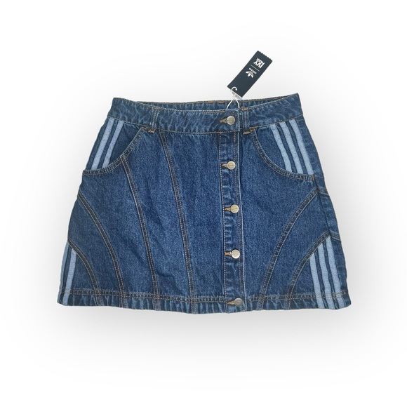 VHTF: new adidas originals x Ivy Park ᯾ Beyoncé Denim Mini Skirt ᯾ Dark Stripe M - Picture 6 of 17